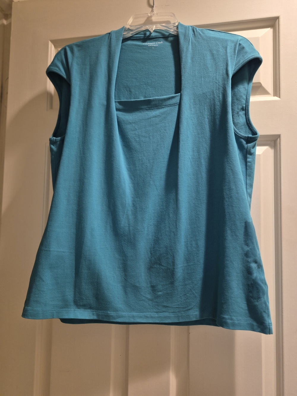 NWOT-Coldwater Creek Turquoise Sleeveless Layered-Neck Top, Large, Never Worn